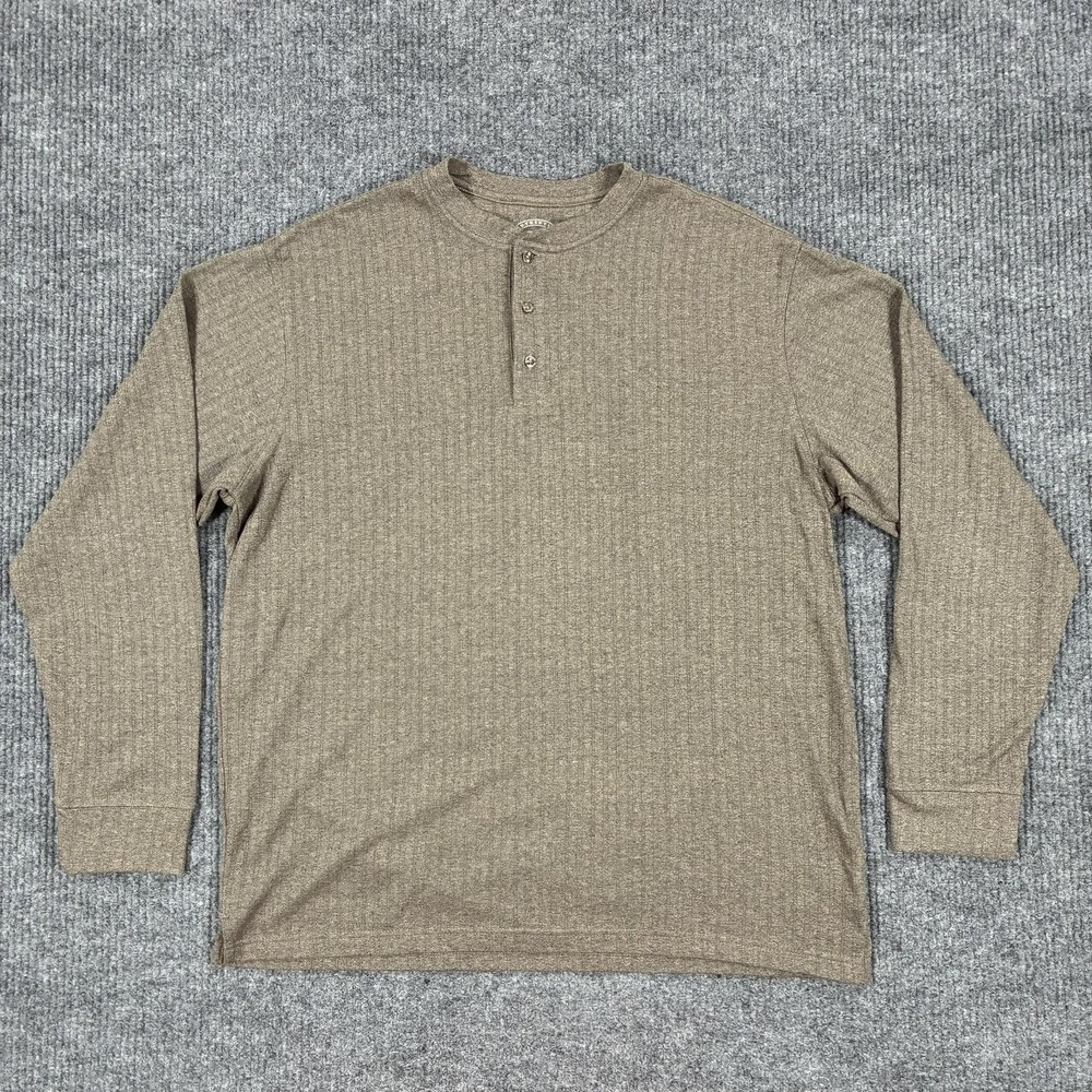 Consensus Shirt Mens 2XLT Brown Long Sleeve Henley Knit Tagless Casual Fall
